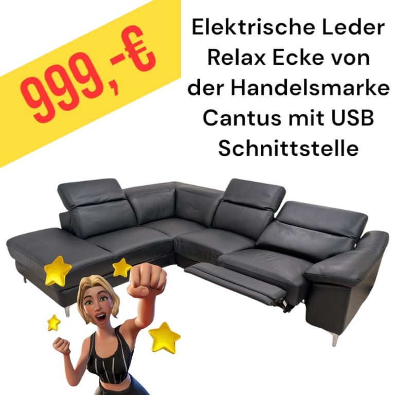 Schwarze elektrische Ledercouch mit Relax-Ecke und USB-Schnittstelle, Preis: 1.190 €