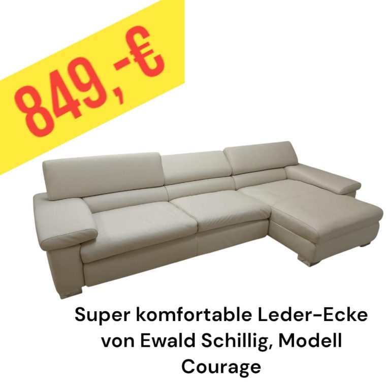 Beige Leder-Eckcouch mit Ottomane, Modell Courage von Schillig, Preis 849 €.