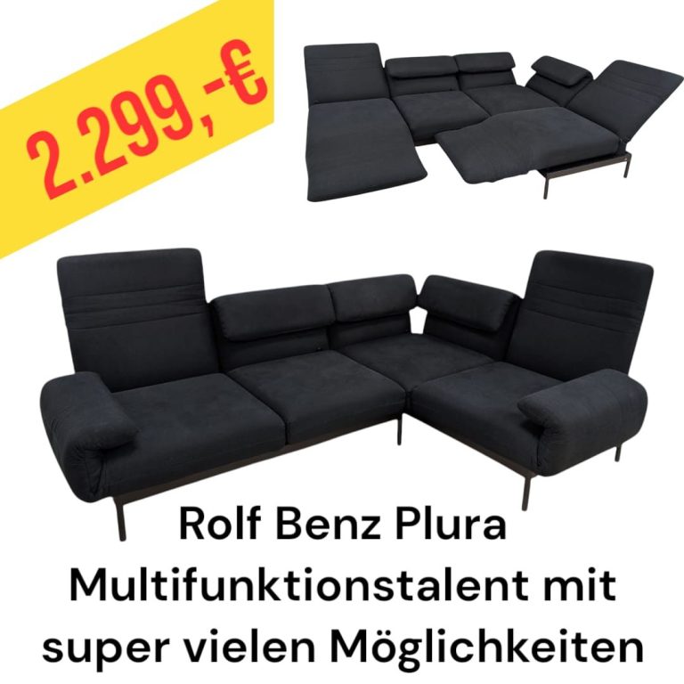 Schwarzes, modernes Ecksofa Rolf Benz Plura, multifunktional, Preis 2.299 €.