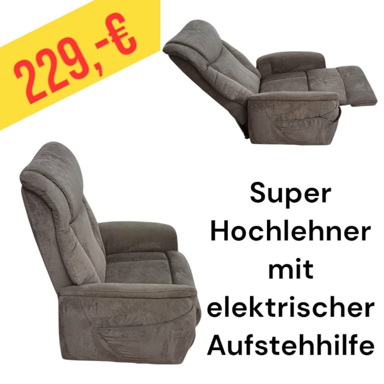 Bequemer Hochlehner mit elektrischer Aufstehhilfe in Grau, Preis 269 €.