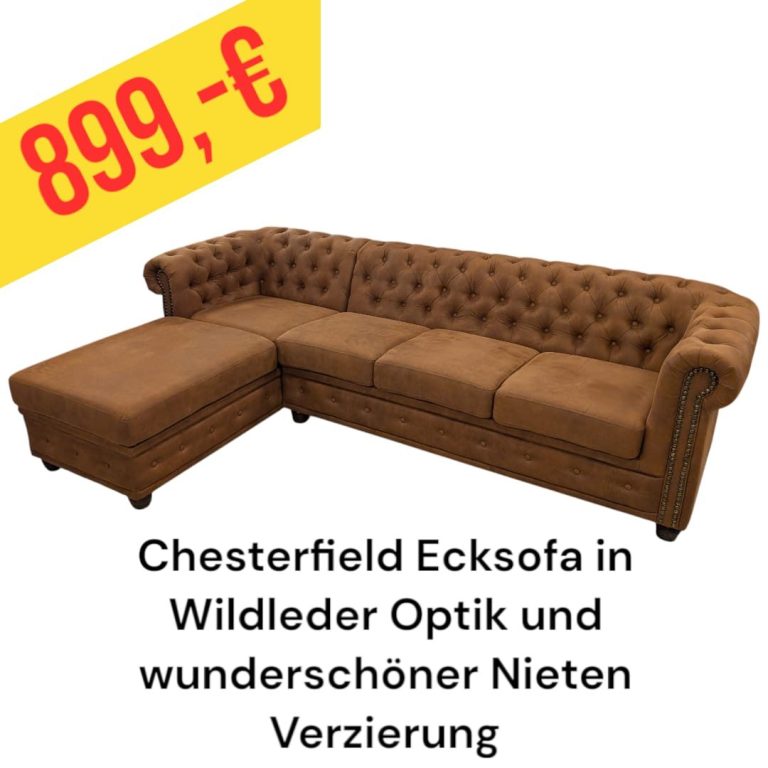 Braune Ledercouch von Musterring mit Kopfstütze und Federkern, Preis: 799 €.