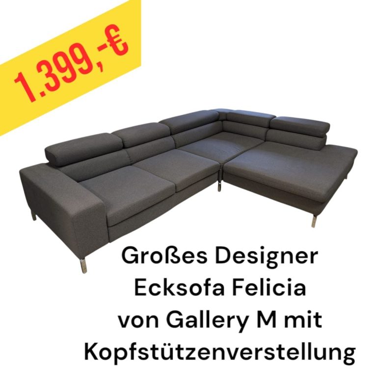 Großes Designer Ecksofa Felicia von Gallery M mit Kopfstützenverstellung, Preis: 1.399 €.