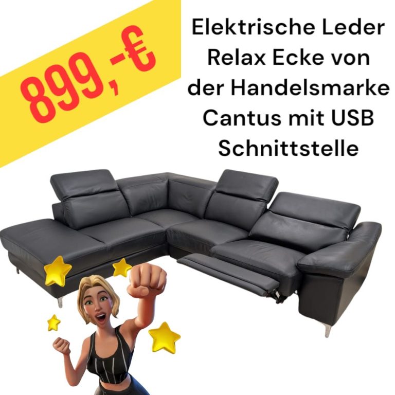 Schwarze elektrische Ledercouch mit Relax-Ecke und USB-Schnittstelle, Preis: 1.190 €