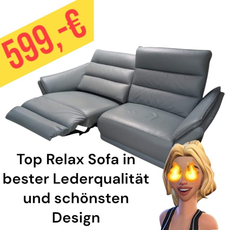 Graues Relax-Sofa mit hochwertigem Leder und modernem Design, Preis: 749 €.