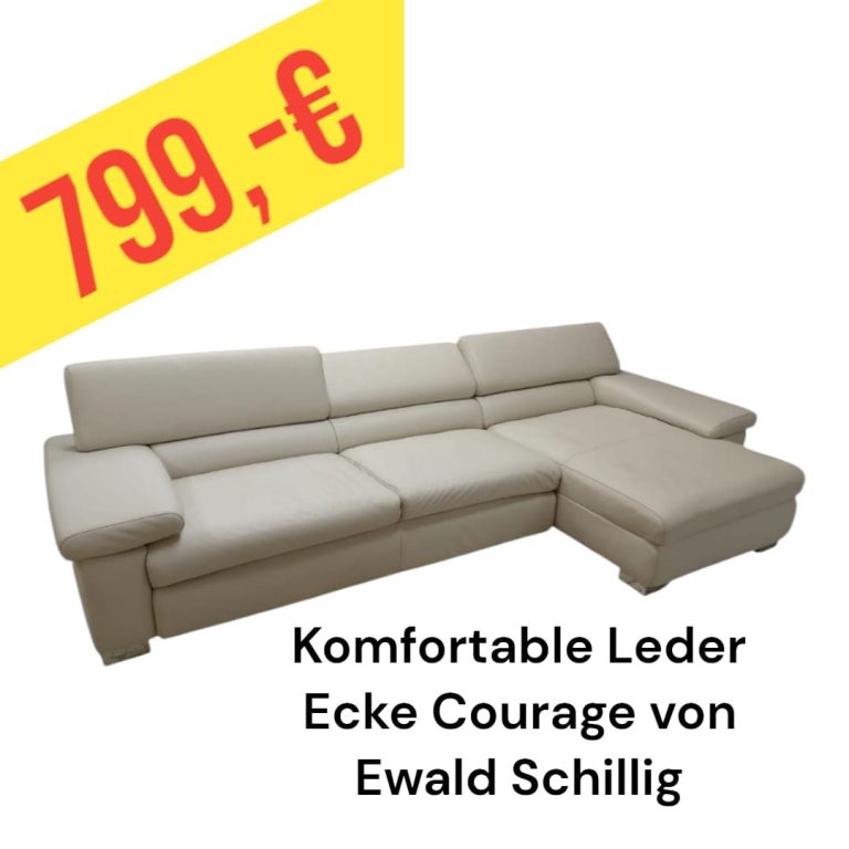 Beige Leder-Eckcouch mit Ottomane, Modell Courage von Schillig, Preis 849 €.