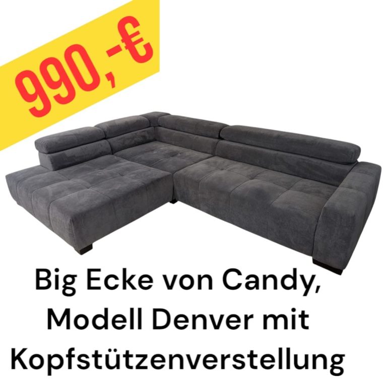 Grauerecke von Candy, Modell Denver, mit verstellbaren Kopfstützen, Preis 990 €.