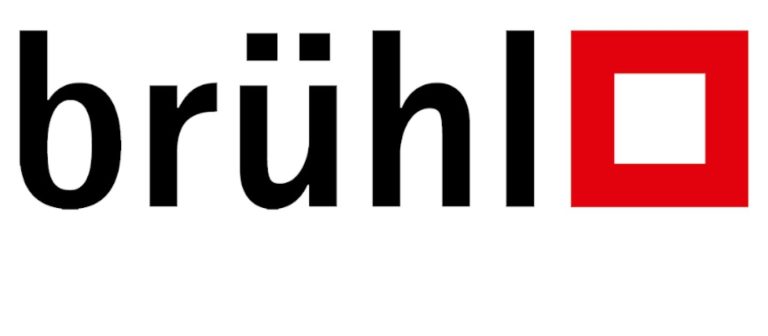 Logo von brühl, bestehend aus dem Schriftzug in Schwarz und einem roten Quadrat.