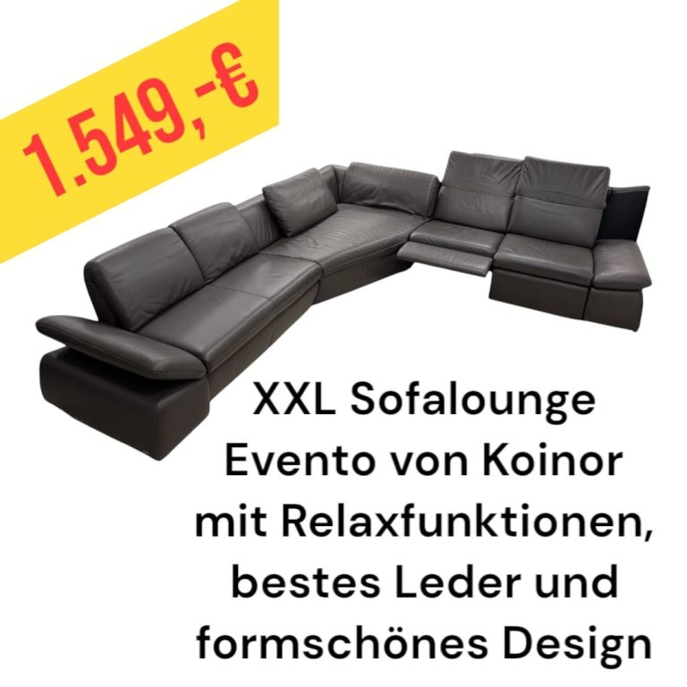 XXL Sofalounge Evento von Koinor, Relaxfunktionen, hochwertiges Leder, modernes Design, Preis: 1.549 €.